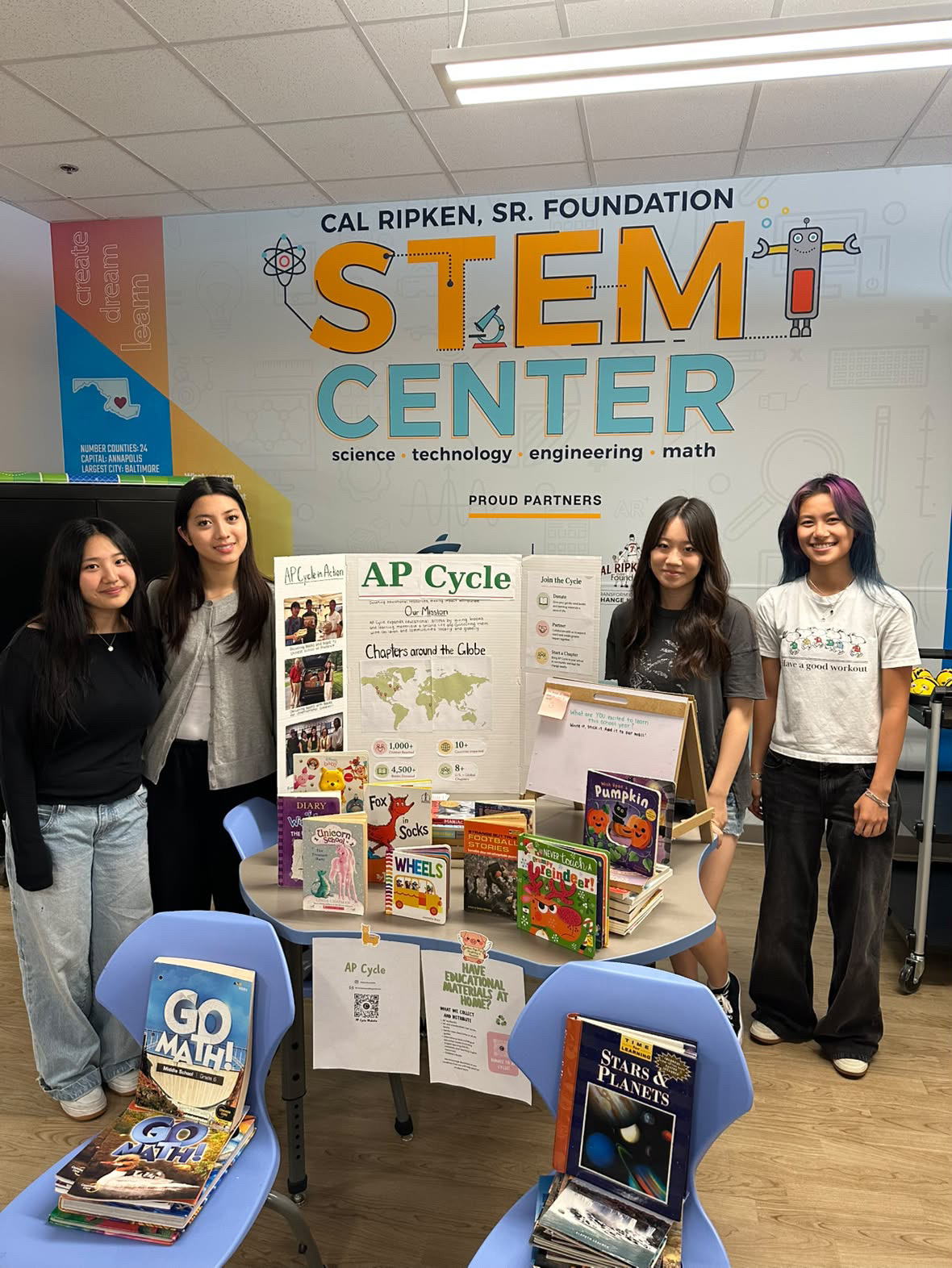 Literacy Cycle volunteers preparing donated educational materials